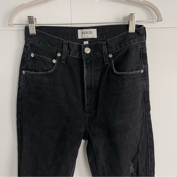 AGOLDE Cherie High Rise Straight Leg Jeans in Distortion Black Distressed 24 - Picture 5 of 15